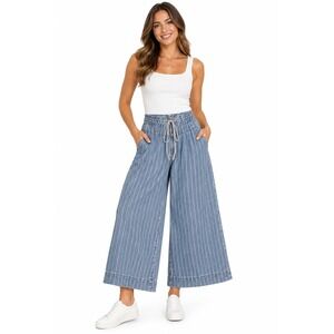 So Me Wide Leg Striped Denim Pants Size Medium Relaxed 90's Y2K